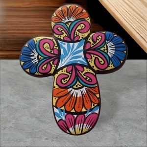Cross, ceramic handpainted, mexican pottery